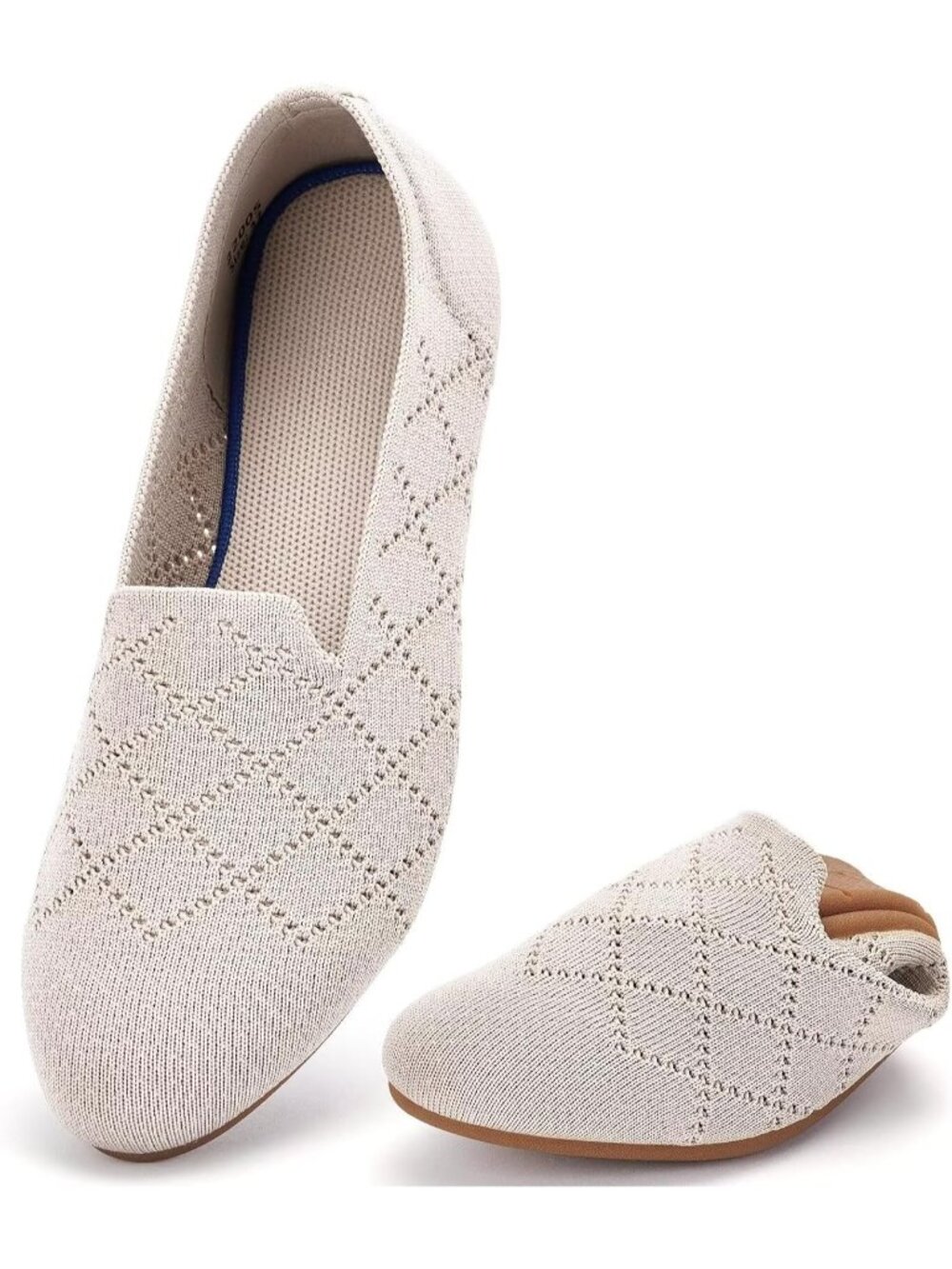 Women's Camel Ballet Flat Knit Round Toe Textile Slip On Walking Shoes